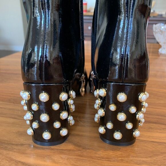 Aquadiva ankle boot, black, pearl studs, block heel, zipper entry, new, sz 9 - Picture 3 of 16